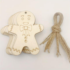 10pcs Gingerbread Men Wood Chip Blanks for DIY Hand-painted Crafts