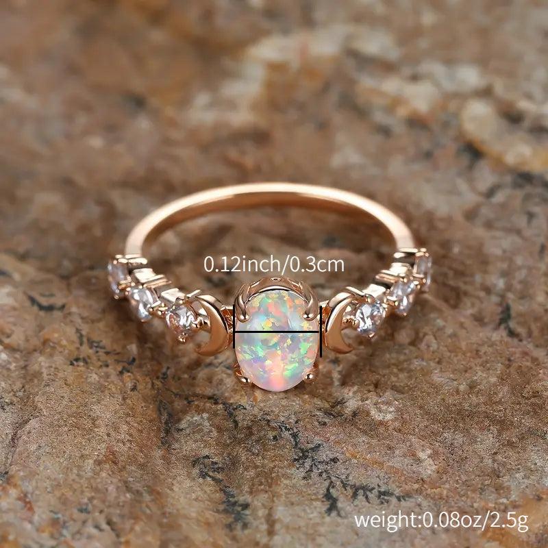 Moonstone Opal Ring Oval Cut Gemstone Hand Jewelry Engagement Ring