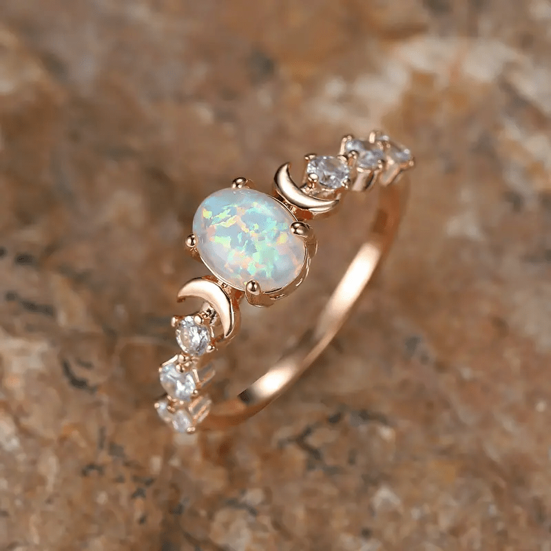 Moonstone Opal Ring Oval Cut Gemstone Hand Jewelry Engagement Ring