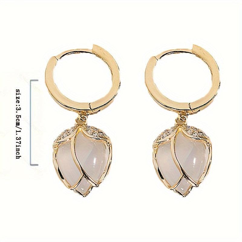 Opal Stone Tulip Flower Earrings for Women