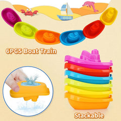 Little Boat Train Bath Toy 6 Pack - Swimming Water Bath Toys for Kids