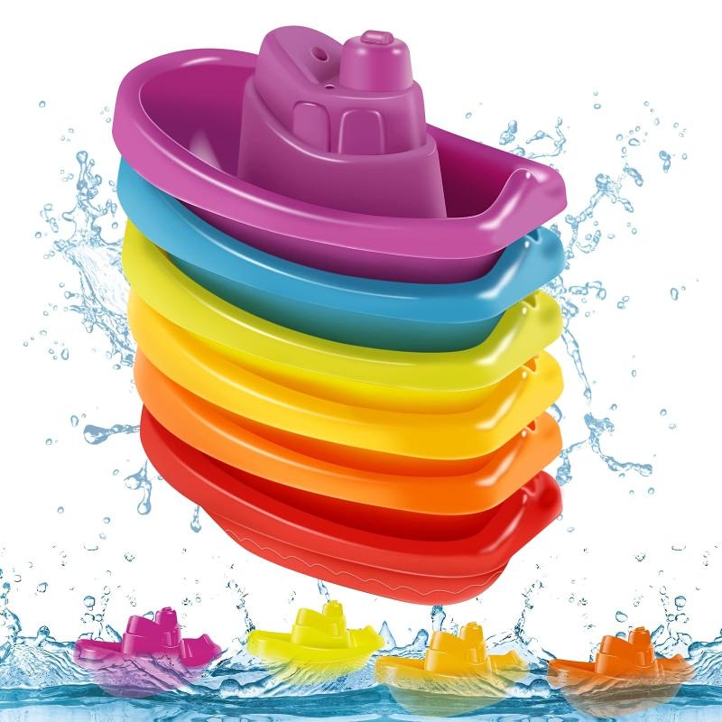 Little Boat Train Bath Toy 6 Pack - Swimming Water Bath Toys for Kids