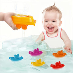 Little Boat Train Bath Toy 6 Pack - Swimming Water Bath Toys for Kids