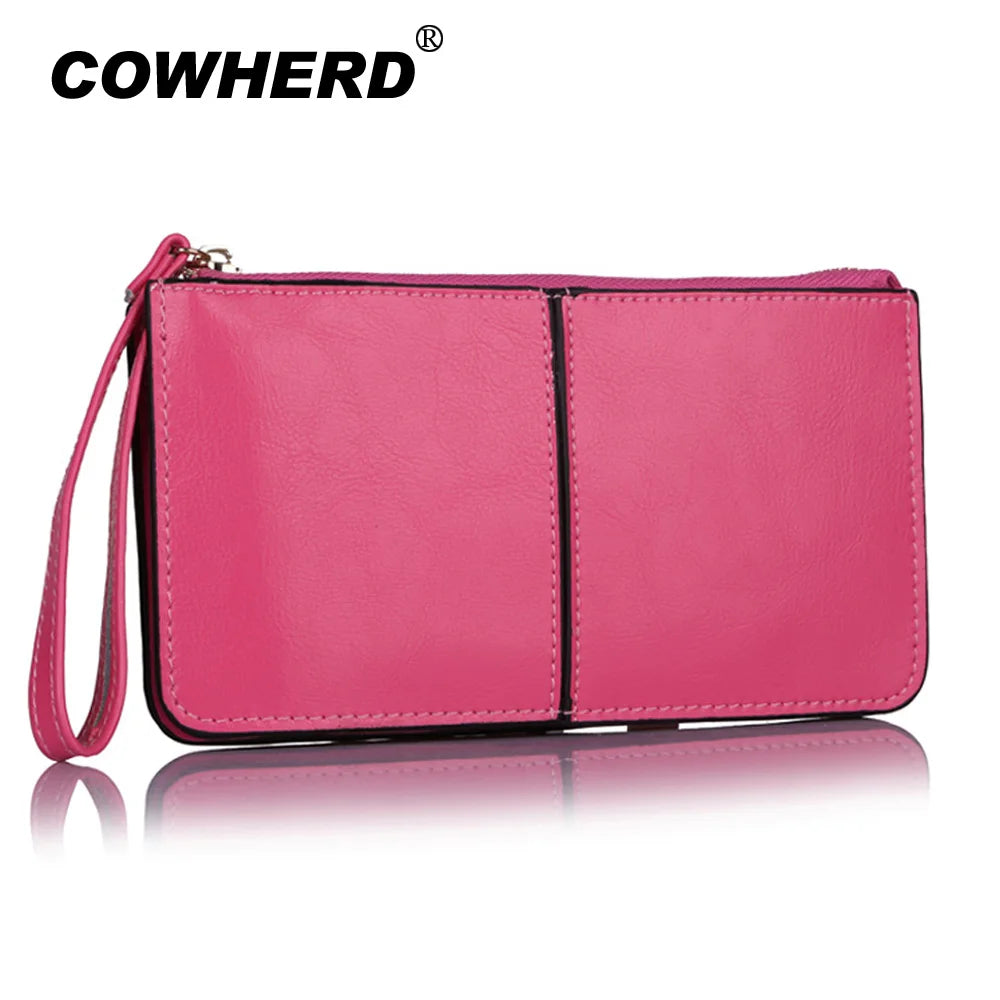 Candy Colors Bag Wristlet Oil Wax Leather Evening Clutch Wallet