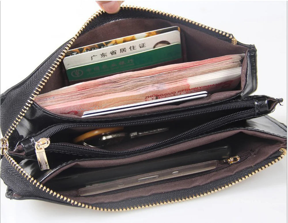Candy Colors Bag Wristlet Oil Wax Leather Evening Clutch Wallet