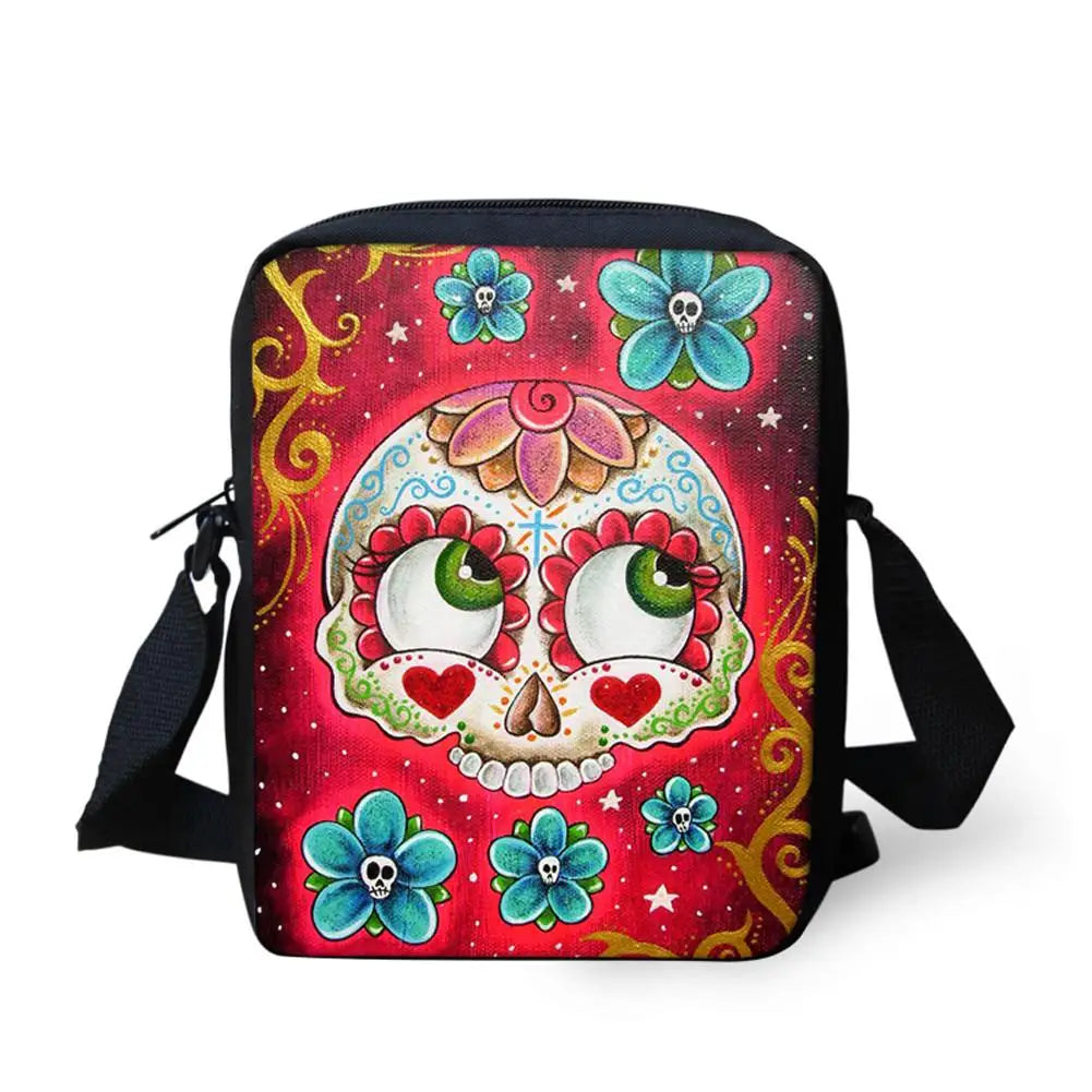 Candy Skull Shoulder Messenger Bag Crossbody Phone Bag for Boys
