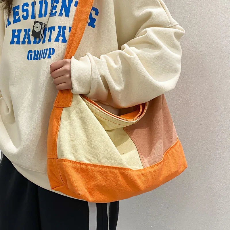 Plaid Messenger Bag for Students, Large Capacity Shoulder Tote