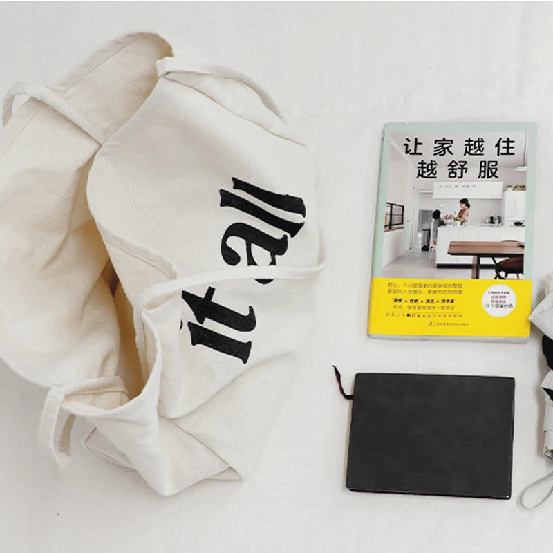 Women Handbag Large Capacity Shoulder Bag Letters Print Canvas Bag