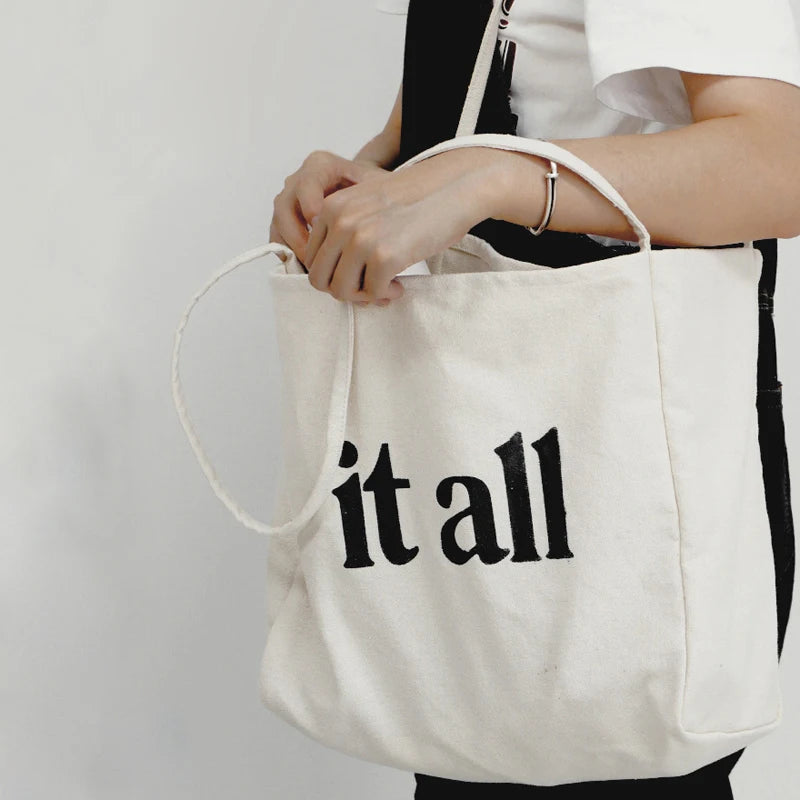 Women Handbag Large Capacity Shoulder Bag Letters Print Canvas Bag