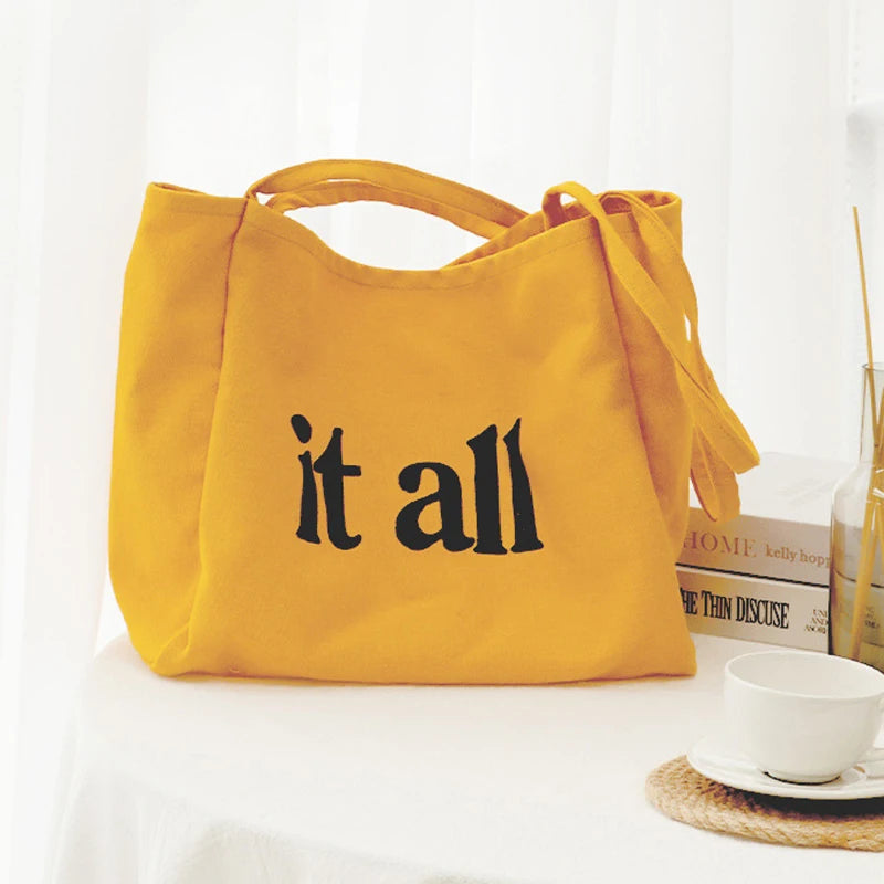 Women Handbag Large Capacity Shoulder Bag Letters Print Canvas Bag