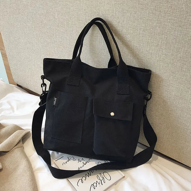 Canvas Shoulder Bag Large Capacity Shopper Tote Bag Casual Cross Body Bag Women