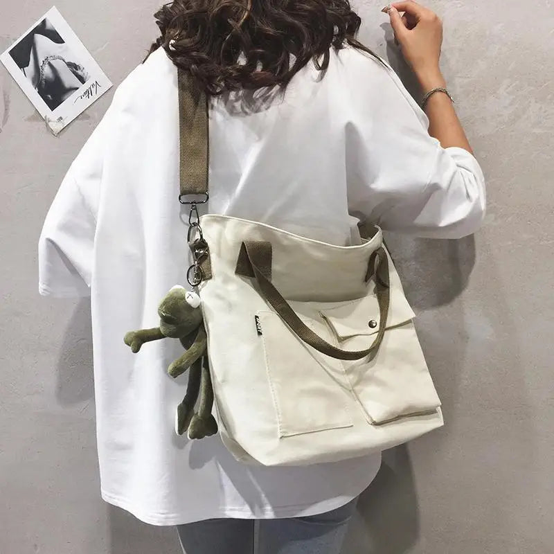 Canvas Shoulder Bag Large Capacity Shopper Tote Bag Casual Cross Body Bag Women