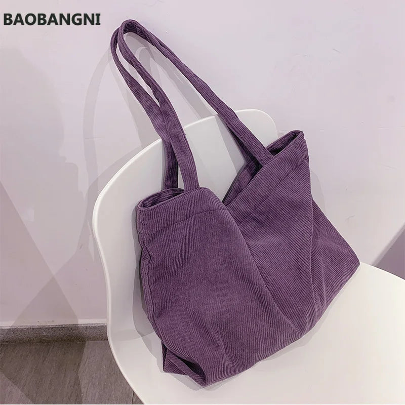 Corduroy Shoulder Shopping Bags for Women Large Capacity Totes