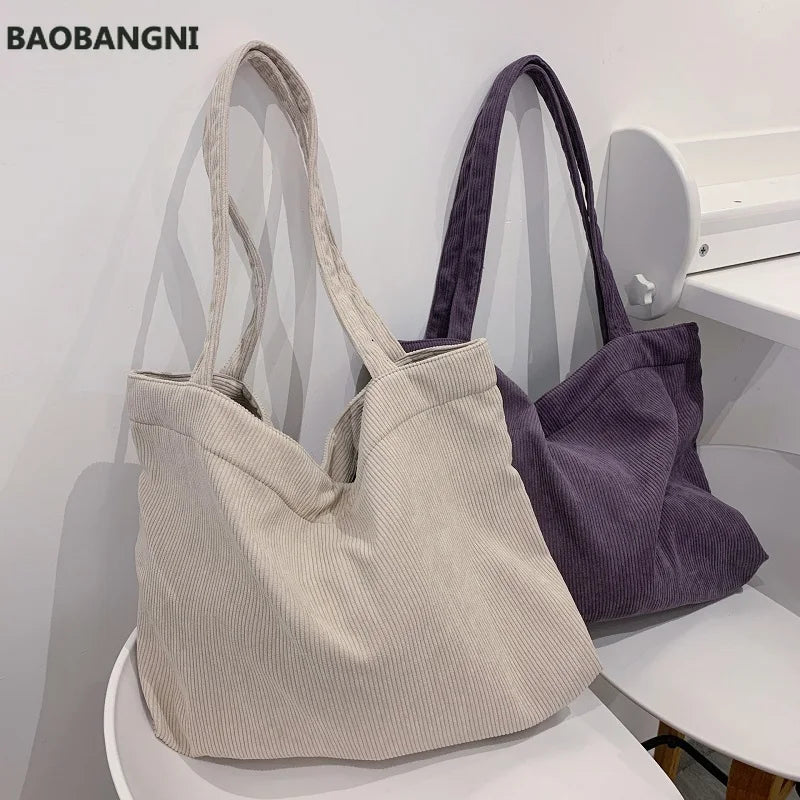 Corduroy Shoulder Shopping Bags for Women Large Capacity Totes