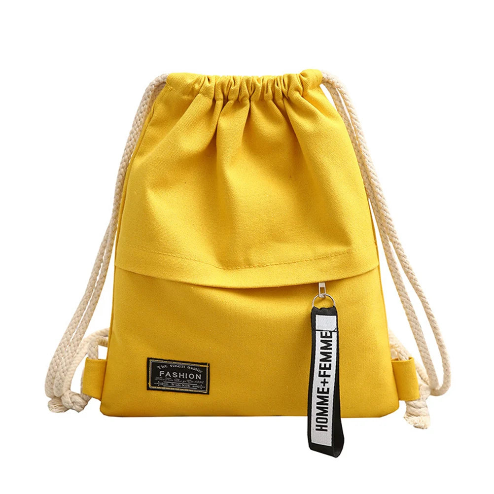 Canvas Drawstring Backpack School Gym Drawstring Bag Casual String Knapsack