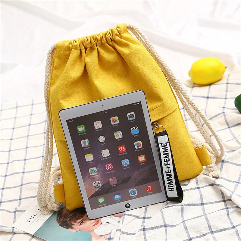 Canvas Drawstring Backpack School Gym Bag Casual Knapsack Women Bags