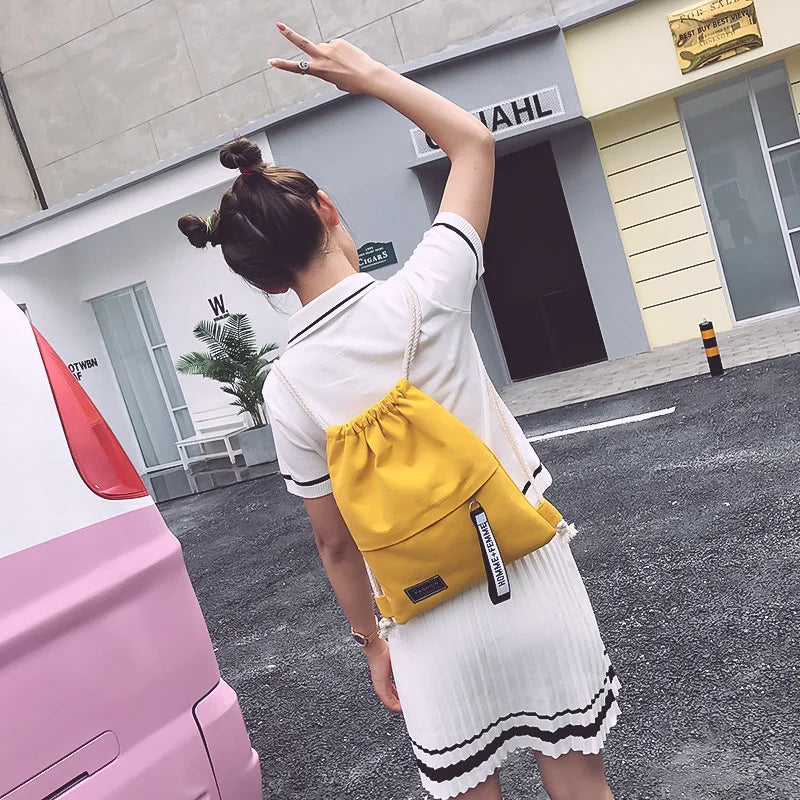 Canvas Drawstring Backpack School Gym Bag Casual Knapsack Women Bags