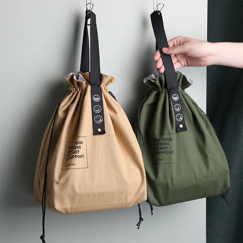 Canvas Lunch Bag Bento Box Handbag Picnic Dinner Container