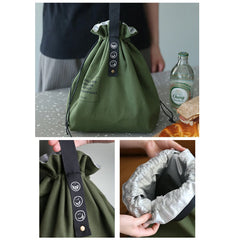 Canvas Lunch Bag Bento Box Handbag Picnic Dinner Container