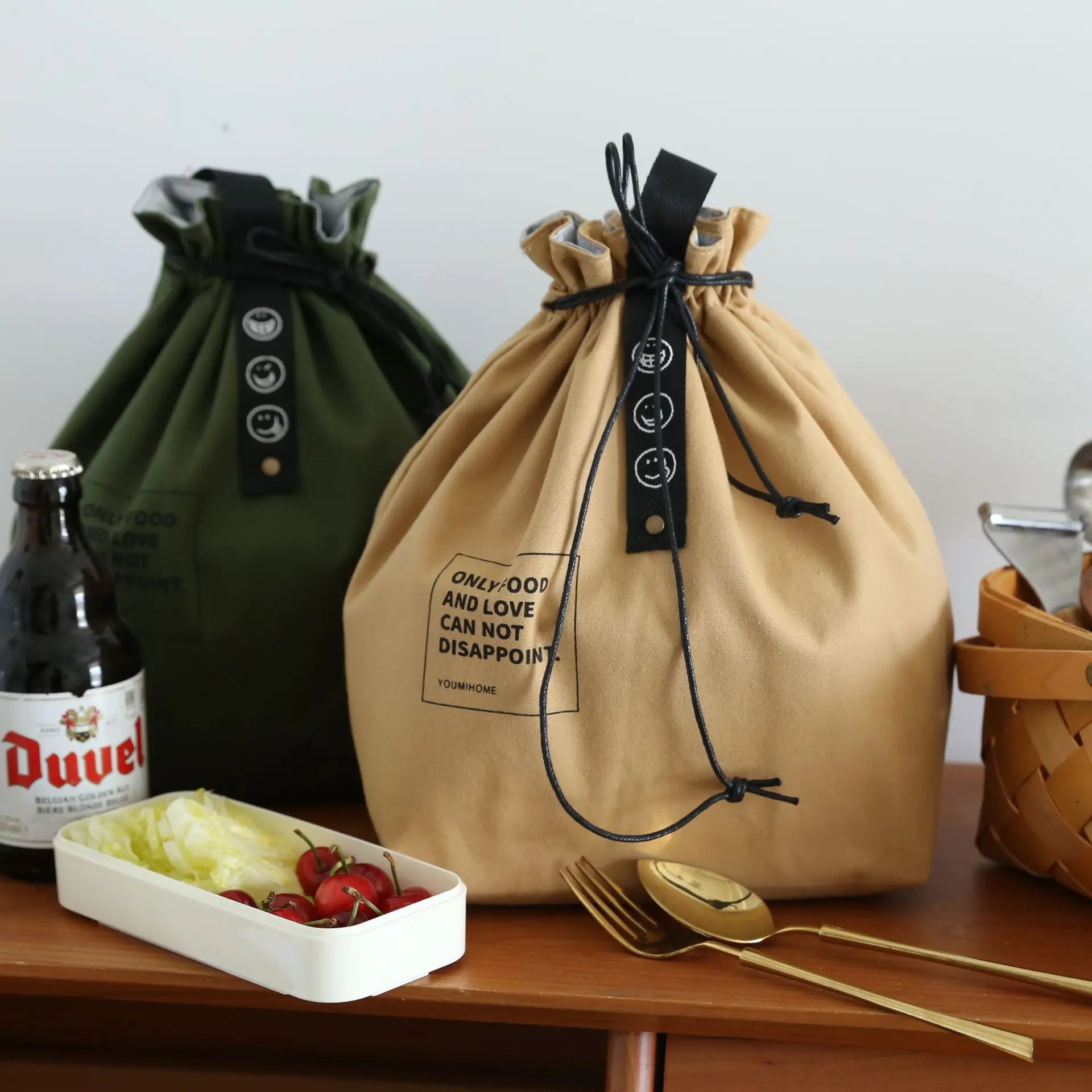 Canvas Lunch Bag Bento Box Handbag Picnic Dinner Container