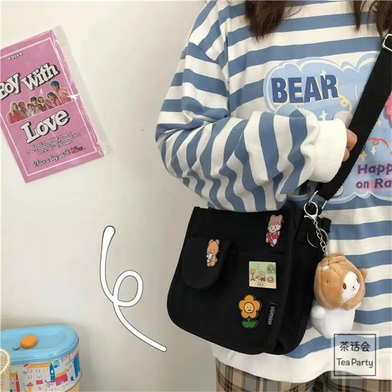 Canvas Messenger Bag Large Capacity Harajuku Japanese Student School Bags