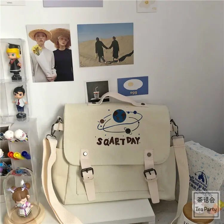 Canvas Messenger Bag Women Crossbody Money Bag Solid Tote Handbag