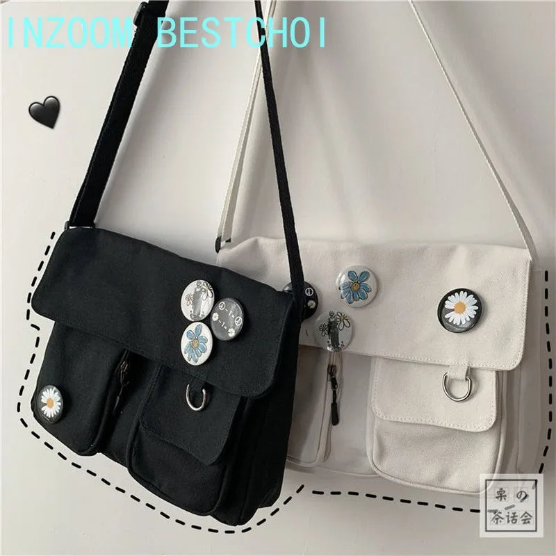 Canvas Messenger Bag Harajuku Style Multifunctional School Travel Bag