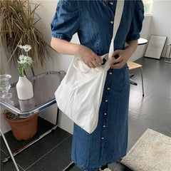 Canvas Messenger Shoulder Bag Japanese Solid Large-capacity Shopping Handbag