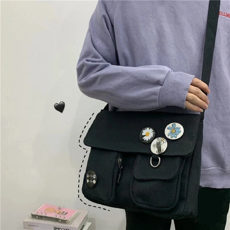 Canvas Messenger Shoulder Bag Women Youth Ladies Student Teen Book Bag