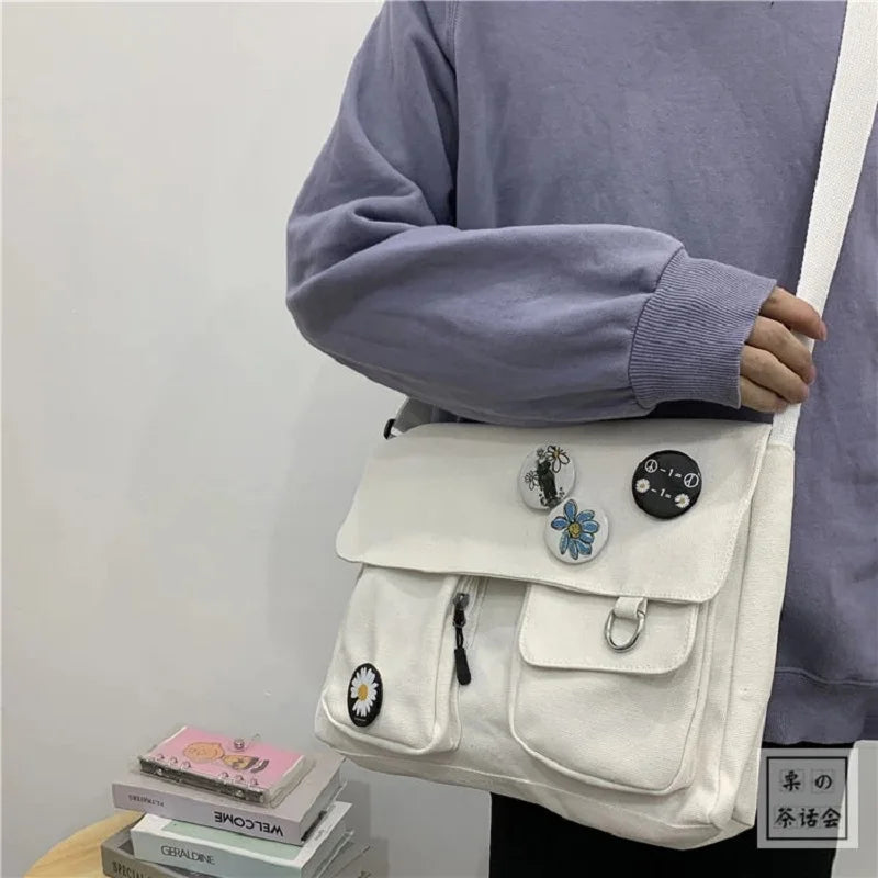 Canvas Messenger Shoulder Bag Women Youth Ladies Student Teen Book Bag
