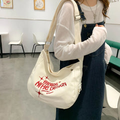 Canvas Shoulder Bag Large Capacity Embroidered Letters Travel Handbags