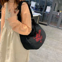 Canvas Shoulder Bag Large Capacity Embroidered Letters Travel Handbags