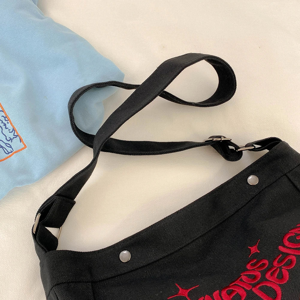 Canvas Shoulder Bag Large Capacity Embroidered Letters Travel Handbags