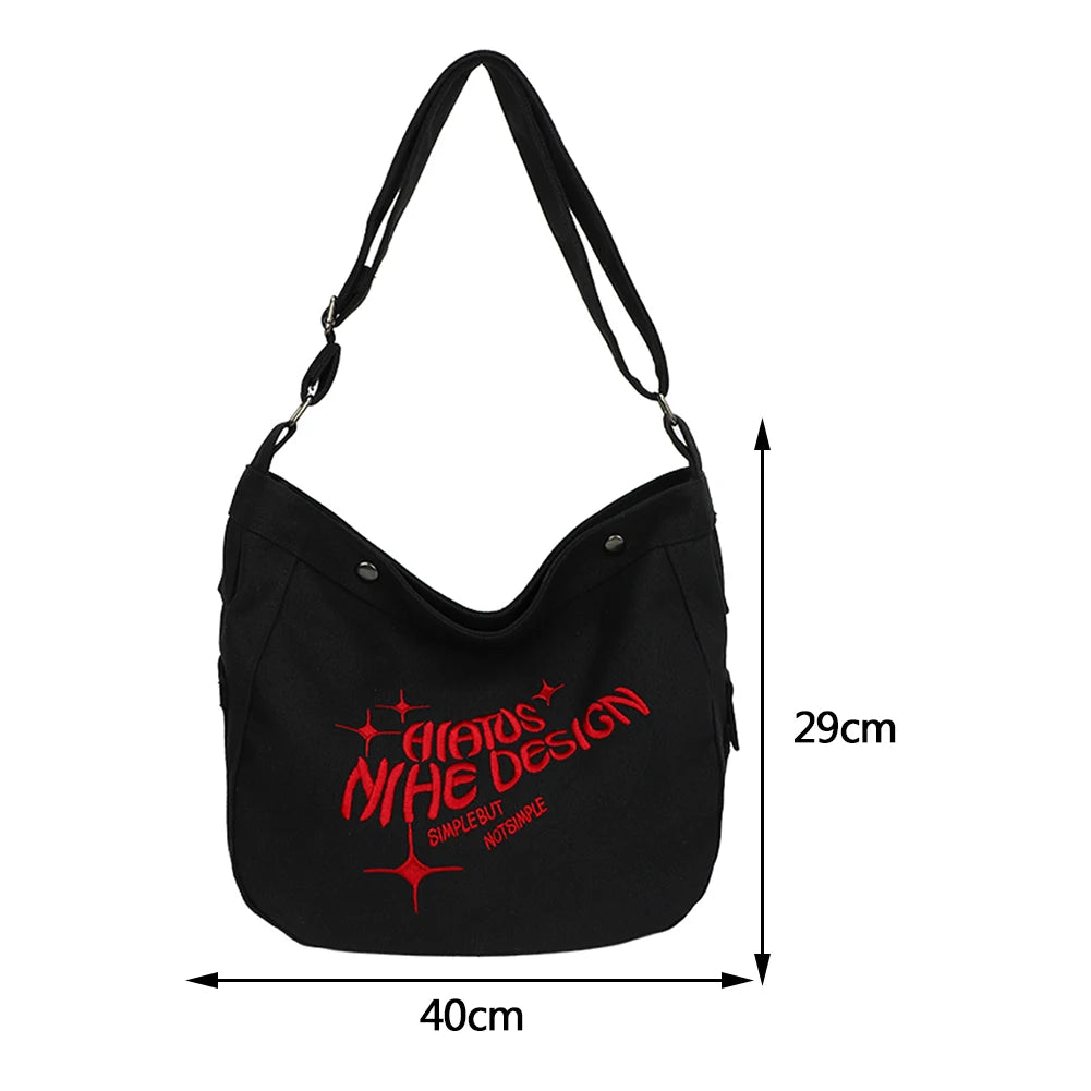 Canvas Shoulder Bag Large Capacity Embroidered Letters Travel Handbags