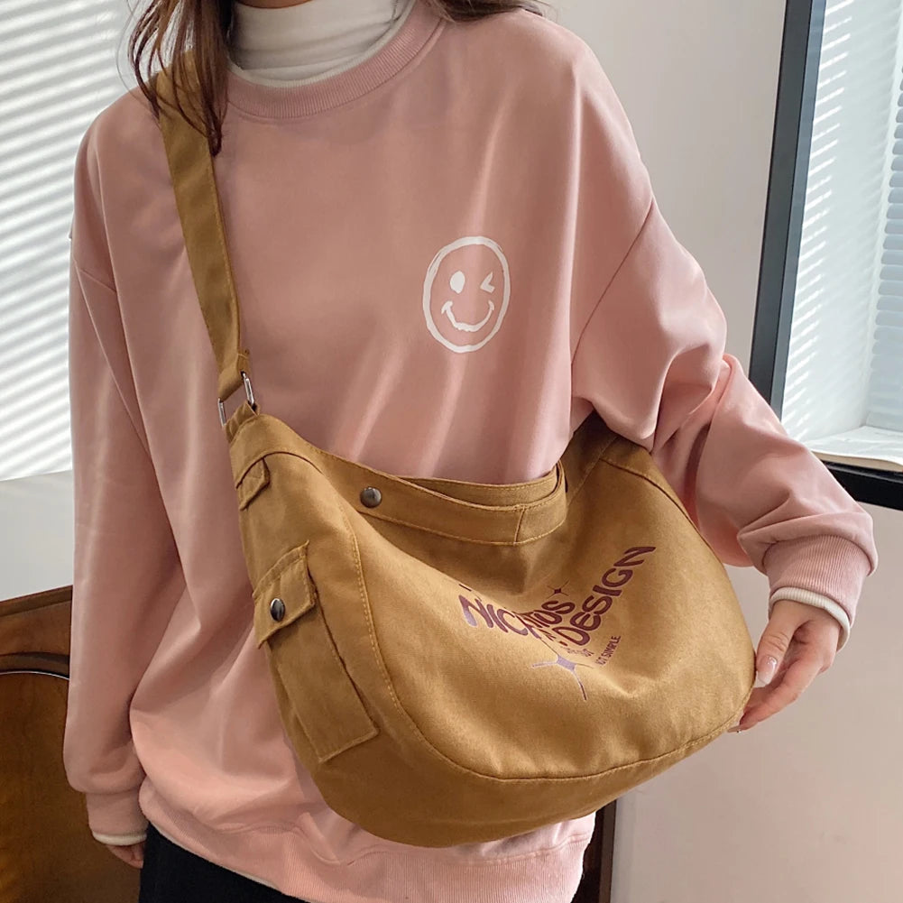 Canvas Shoulder Bag Large Capacity Women Ladies Handbags Letter Printed