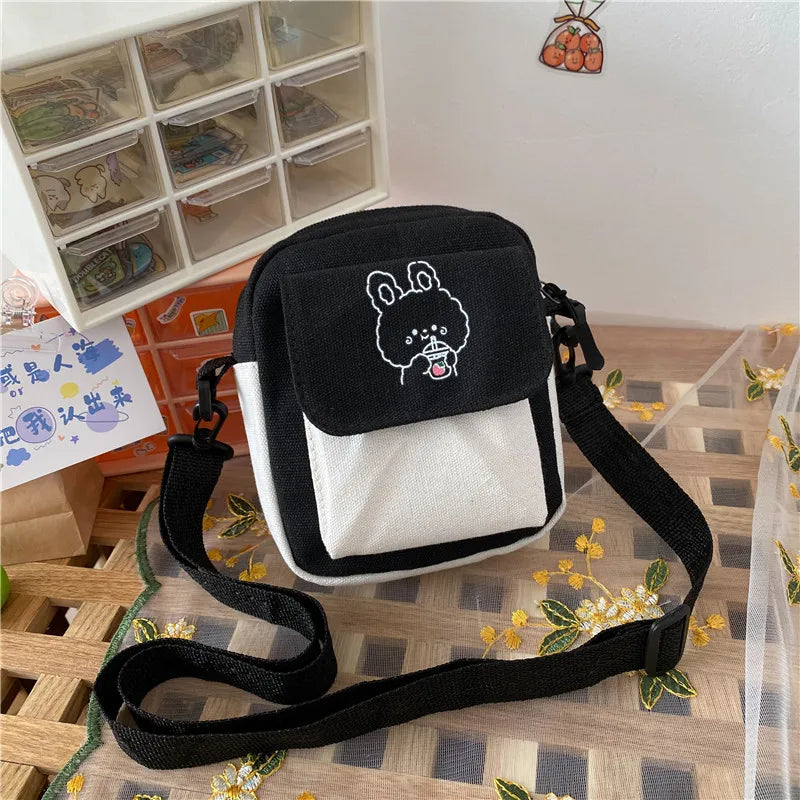 Cartoon Printed Canvas Small Shoulder Bag