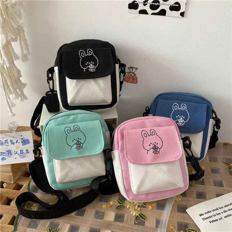 Cartoon Printed Canvas Small Shoulder Bag
