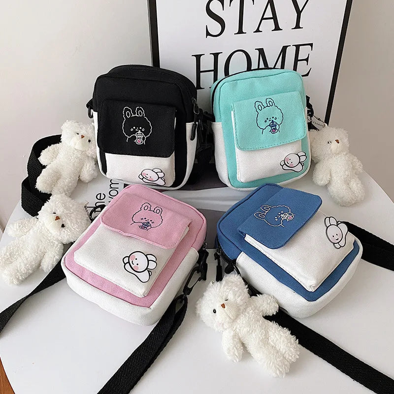 Cartoon Printed Canvas Small Shoulder Bag