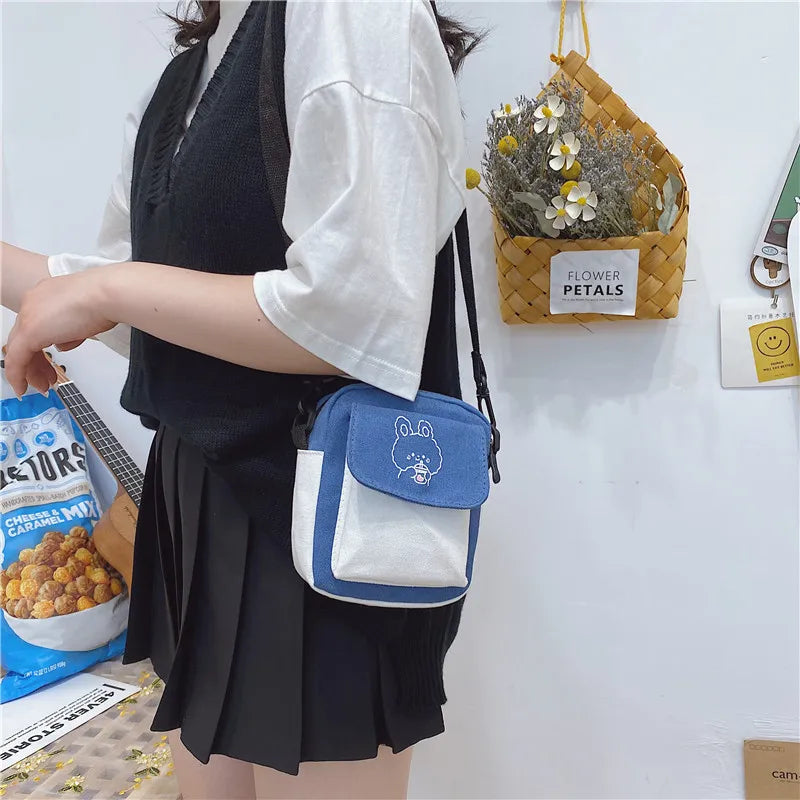 Cartoon Printed Canvas Small Shoulder Bag
