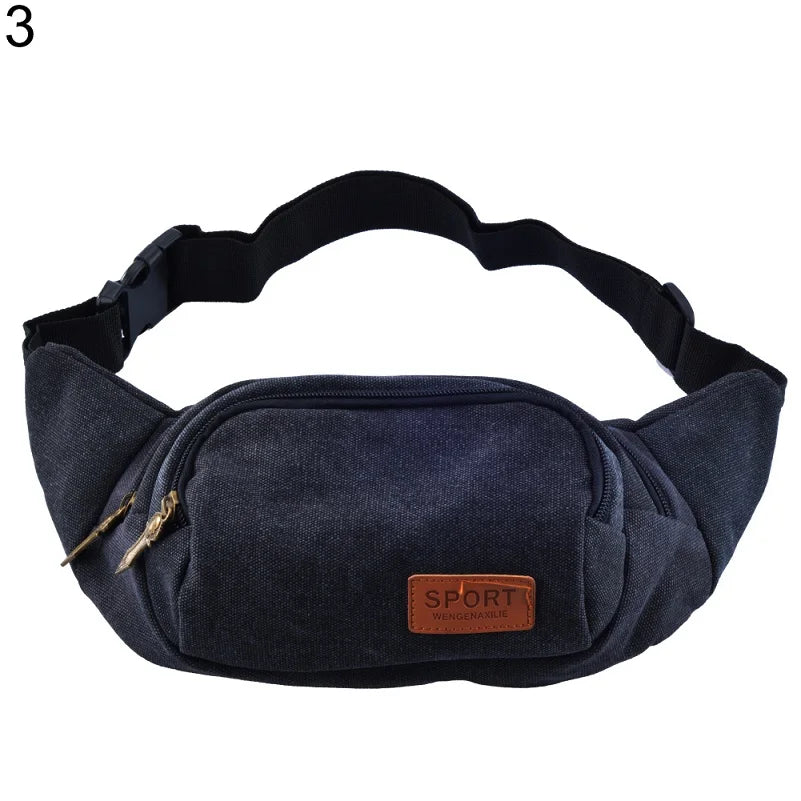 Canvas 3-Zipper Fanny Pack Waist Bag with Cell Phone Pouch