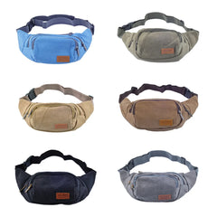 Canvas 3-Zipper Fanny Pack Waist Bag with Cell Phone Pouch