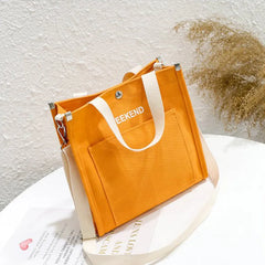 Women Canvas Tote Shoulder Bag Large Capacity Solid Print Handbag