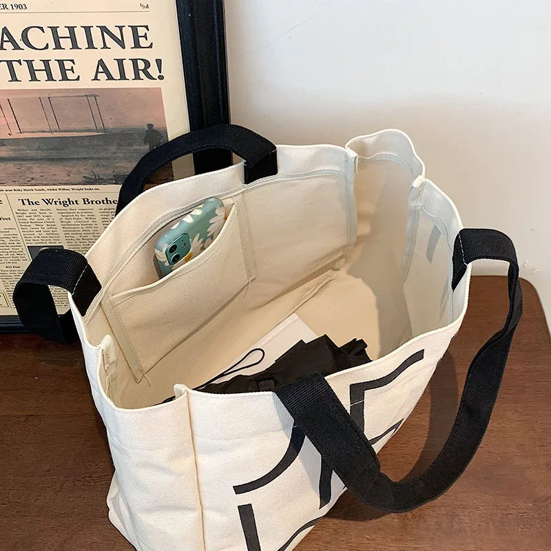 Large Canvas Tote Bag Shopper Handbag - Fold Casual Shopping Bag