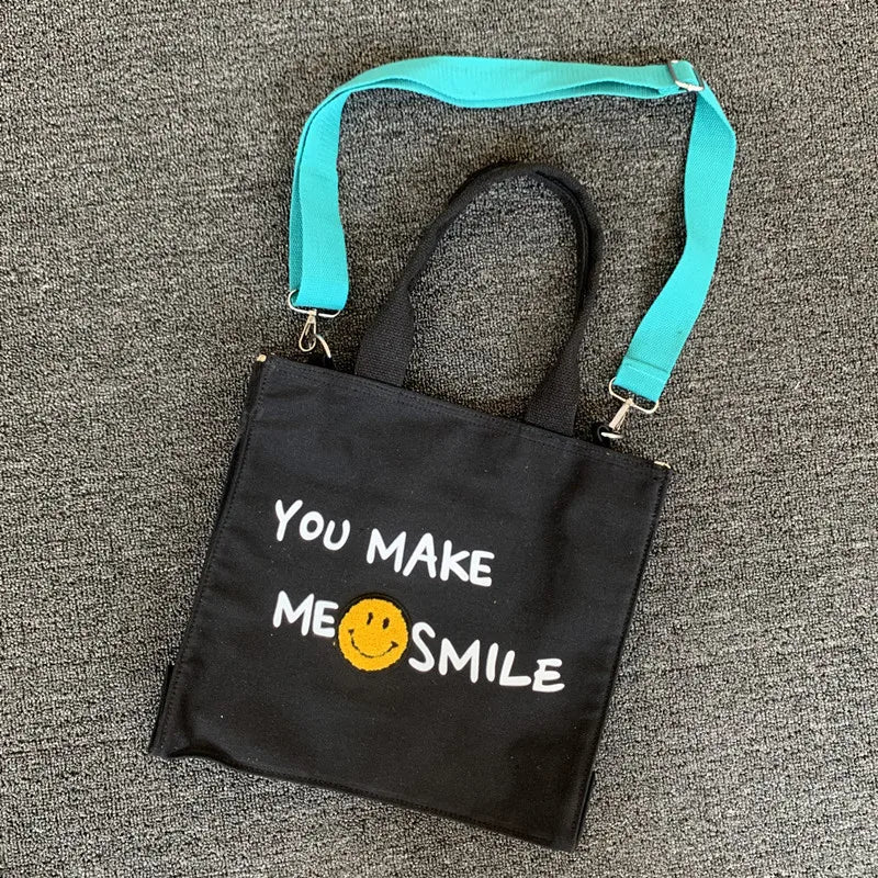 Smiley Letters Printing Canvas Tote Bag Crossbody Bags