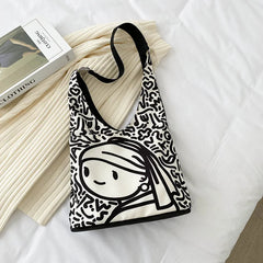 Japanese Anime Print Canvas Tote Bag Women Shopper Bag Girl Shoulder Handbag
