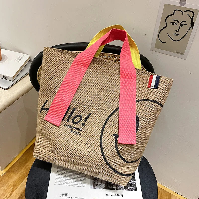 Canvas Tote Bags Handbags for Woman Cotton and Linen Printed Casual Shopping Bag