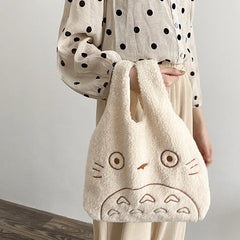 Cartoon Print Corduroy Tote Bag for Women