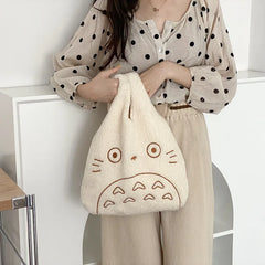 Cartoon Print Corduroy Tote Bag for Women