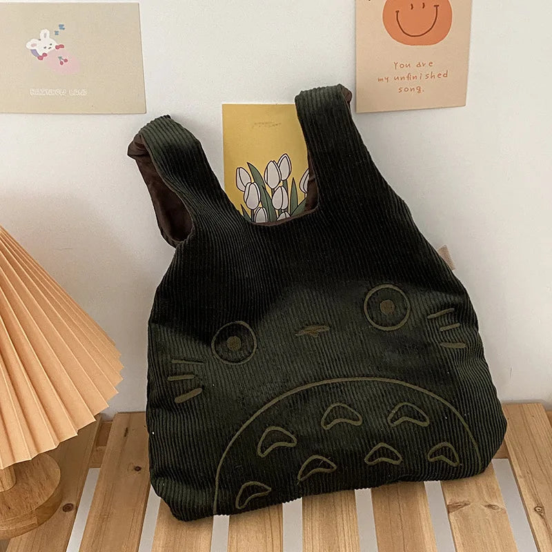 Cartoon Print Corduroy Tote Bag for Women