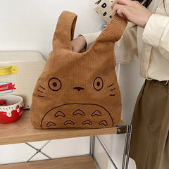 Cartoon Print Corduroy Tote Bag for Women